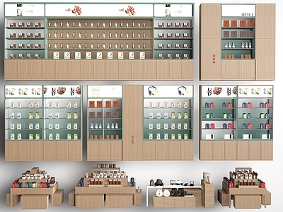 原木风货架 现代茶叶柜 文创展架 茶叶店展示架 茶柜