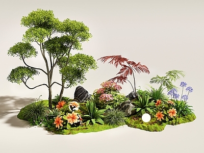 新中式景观花境 现代室内景观 景观造景 庭院景观 植物堆 植物组合