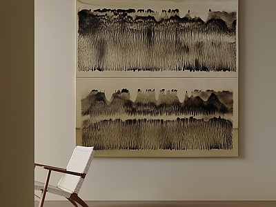 侘寂抽象挂画 极简竖纹山水挂画 中古风抽象挂画