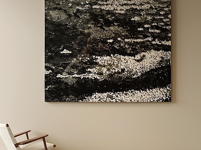 中古风抽象挂画 黑白色块肌理画 侘寂碎石纹理画