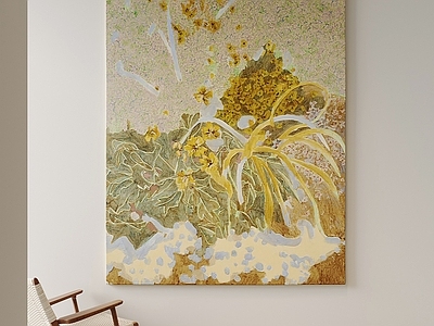 中古风抽象挂画 大地色花草油画 玄关复古花卉画