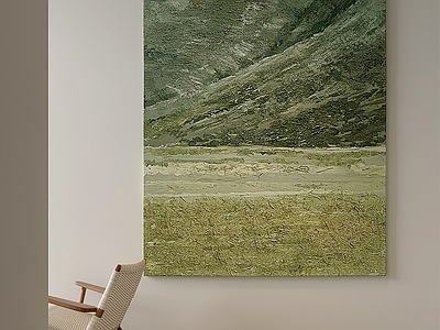 侘寂油画 大地色草原油画 玄关绿色肌理画