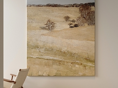 侘寂山水画 客厅肌理山水挂画 中古米色山野画