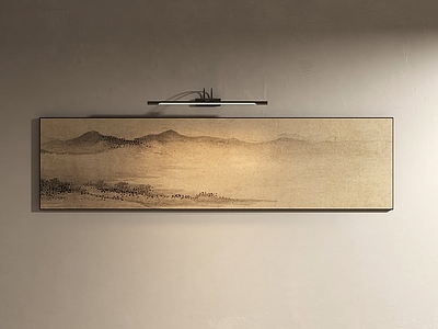 新中式山水画 侘寂古纸风景画 茶室浅褐山水挂画