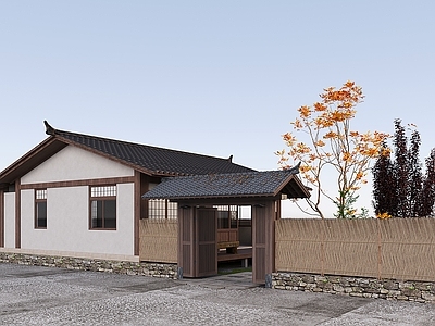 日式其他住宅外观 中式复古住宅庭院 青瓦屋顶 老宅改造 自建房带庭院 竹编庭院围栏