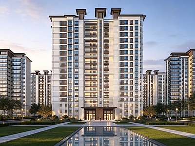 新中式景观小区建筑 新中式住宅