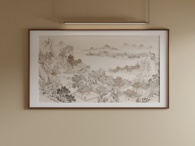 新中式山水画 亭台山水画作 山水横版国画