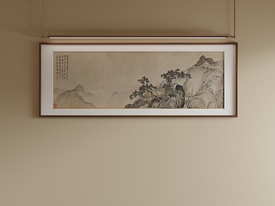 新中式山水画 茶室山水横幅字画 横版国画