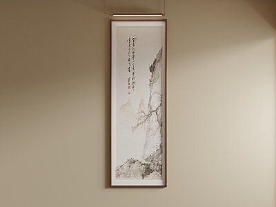 新中式山水画 浅墨山水挂画 长条水墨山水挂画