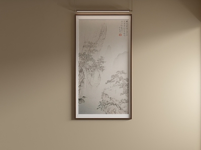 新中式山水画 竖幅浅淡山水国画 留白写意山水图