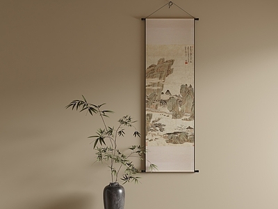 新中式山水画 过道卷轴国画 书房复古山水挂轴