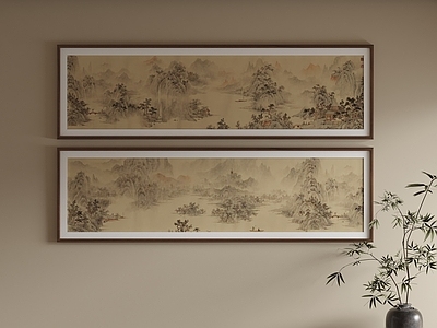 新中式山水画 茶室横版国风画 长条山水国画