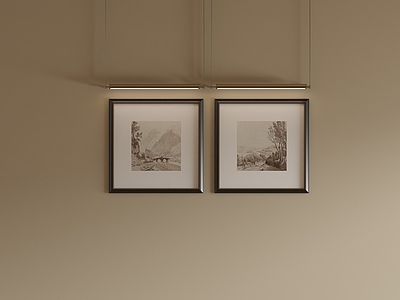 极简挂画 美式中古风景速写 风景手绘装饰画