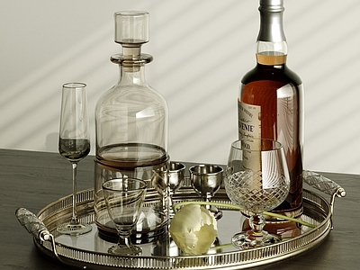 轻奢酒水食物 酒具酒杯 红酒洋酒 金属餐盘 玻璃杯子 餐具摆件