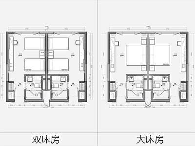 酒店客房 酒店客房平面 大床房平面设计 双层房平面 名宿酒店客房 经济型酒店客房