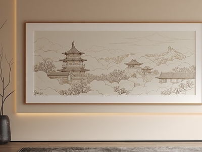 新中式宋式挂画 茶室横版装饰画 国画