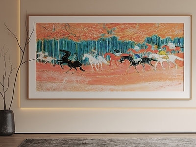奶油风落地画 油画客厅挂画 茶室长条挂画