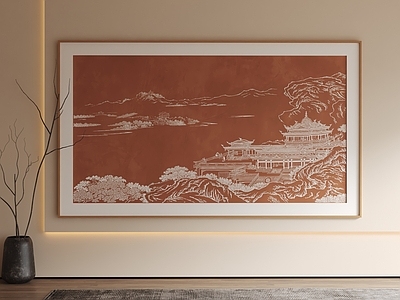 新中式山水画 横版山水装饰画 国风山水长挂画