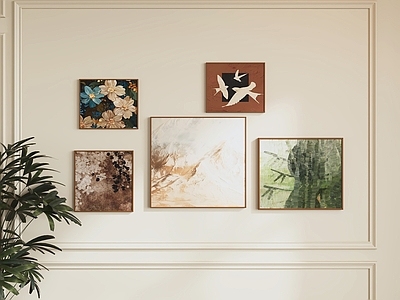 法式挂画组合 挂画组合 墙面装饰 艺术画作 装饰画 植物装饰