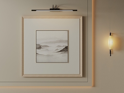 新中式挂画 山水方形画 禅意山水装饰画 原木风