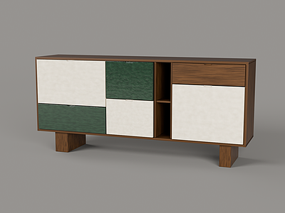 中古风玄关柜 棋格釉面玄关柜 六块釉面门板 错层开放格