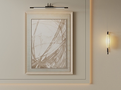 奶油风挂画 侘寂线条装饰画 原木框抽象画作