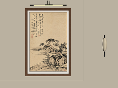 新中式山水画 样板间国风山水画 禅意松岸装饰画