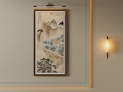 新中式挂画 样板间竖版国画 禅意装饰画 茶室山水中式字画