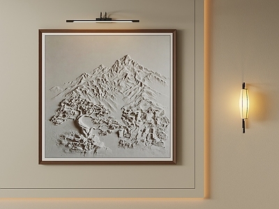 新中式山水画 原木框装饰画 禅意厚肌理山水画