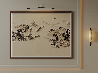 新中式山水画 茶室横幅山水字画 民宿国风横幅挂画