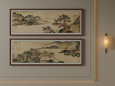 新中式山水画 茶室长条仿古国画 禅意山水长条国画