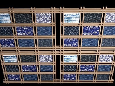 新中式展示墙 现代扎染吊顶 手工坊吊顶 文创吊顶