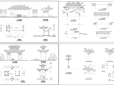 其他节点详图 牌坊 双门牌坊结构 四柱五楼牌坊 古典牌楼