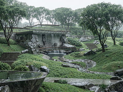 新中式景观景观公园 湿地景观 山林草地 景观栈道