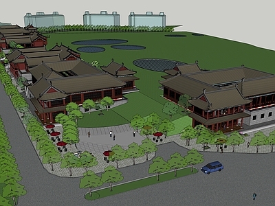 中式古建古建筑 覆土广场 传统中式 沿街商业