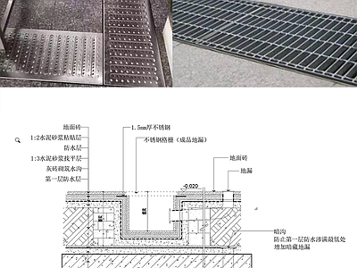 地面综合节点 排水沟剖面 不锈钢排水沟