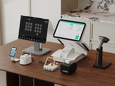 现代简约办公用品 现代收银用品 收银机 刷卡机 收款码 收银台用品