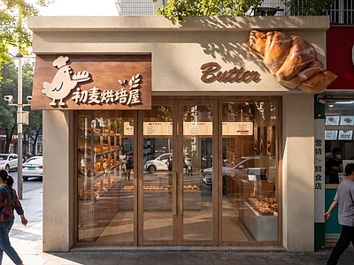 原木风活动门头 烘培店门头 蛋糕店门头