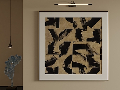 新中式抽象挂画 诧寂肌理挂画 方形水墨抽象画