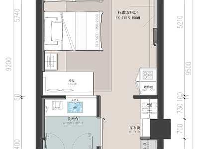 酒店客房 双床房 酒店平面布局图 酒店客房 双床房平面