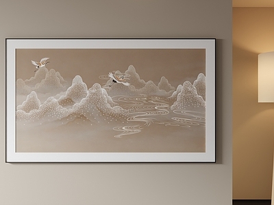 新中式山水画 国画 样板间装饰画 茶室装饰画 线描装饰画