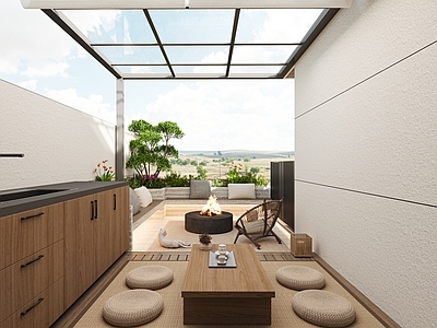 日式屋顶花园 阳台