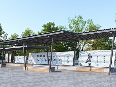 新中式景观廊架空间 现代休憩廊架