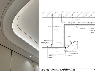 吊顶节点 GRG弧形灯槽 弧形反光灯槽节点 吊顶弧形造型节点 轻钢龙骨吊顶