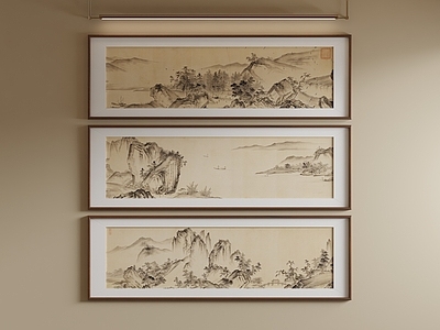 新中式宋式挂画 长条国画组合 茶室挂画 写意装饰画 展厅装饰画