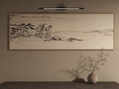 新中式山水画 侘寂卧室山水画 长条国画山水挂画