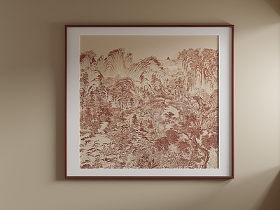新中式山水画 国画 方形装饰画 床头背景挂画
