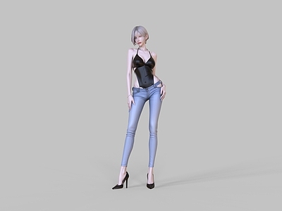 女人 韩系美女 网红美女 牛仔裤模特 短发美女
