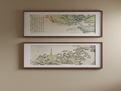 新中式挂画组合 宋式山水挂画 茶室中式装饰画