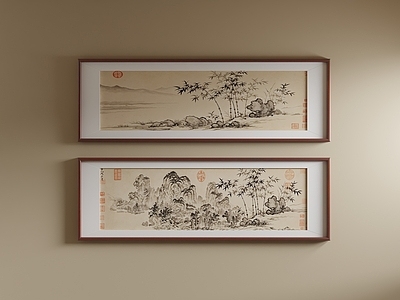 新中式山水画 国画组合 茶室素雅古画 书房中式装饰画